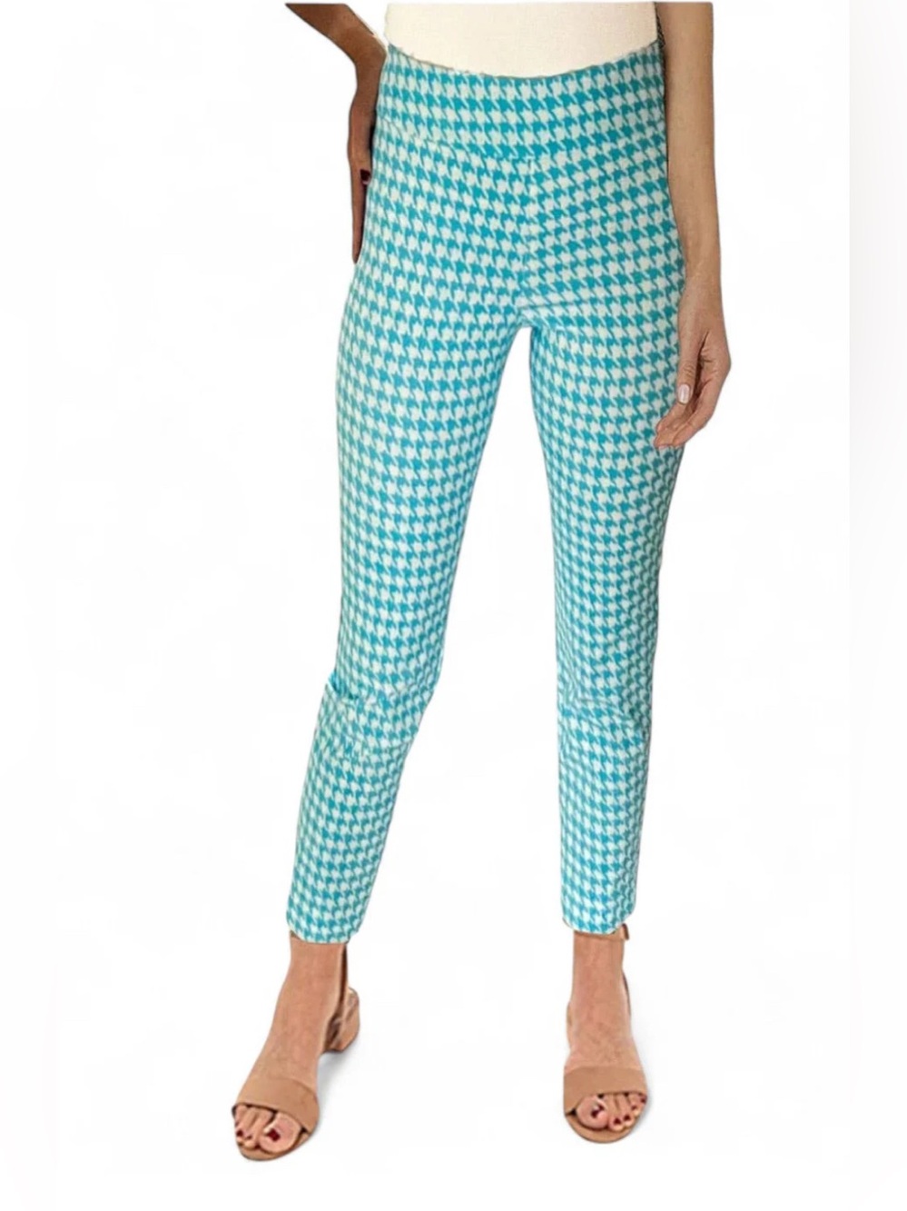 KRAZY LARRY P507 PULL ON PANT - TURQUOISE MINI HOUNDSTOOTH Sz 2 inseam 28”